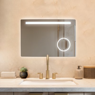 Judy 36″ x 24″ Wall-mounted LED Mirror with Built-in Magnifying Mirror and Defogger