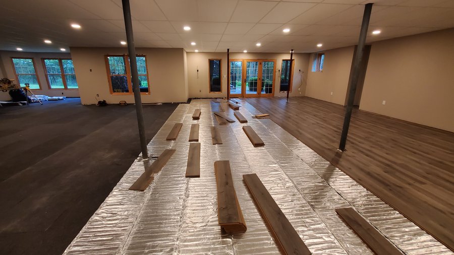 Laminate install with environ flex roll in basement (2)