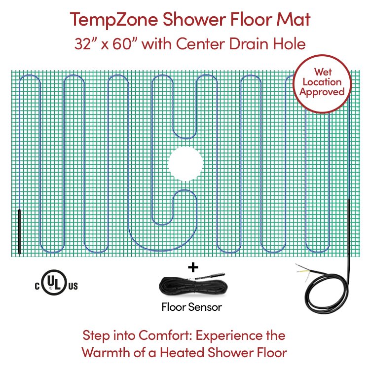 WarmlyYours TempZone 3 ft. x 32 in. 120-Volt Radiant Floor Heating Mat for Shower (Covers 8 sq. ft.) WarmlyYours TempZone 3 ft. x 32 in. 120-Volt Radiant Floor Heating Mat for Shower (Covers 8 sq. ft.)