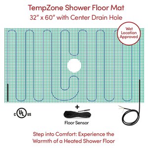 TempZone Shower Floor Mat 32x60  center drain