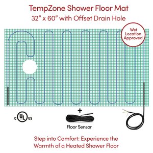 TempZone Shower Floor Mat 32x60 offset drain