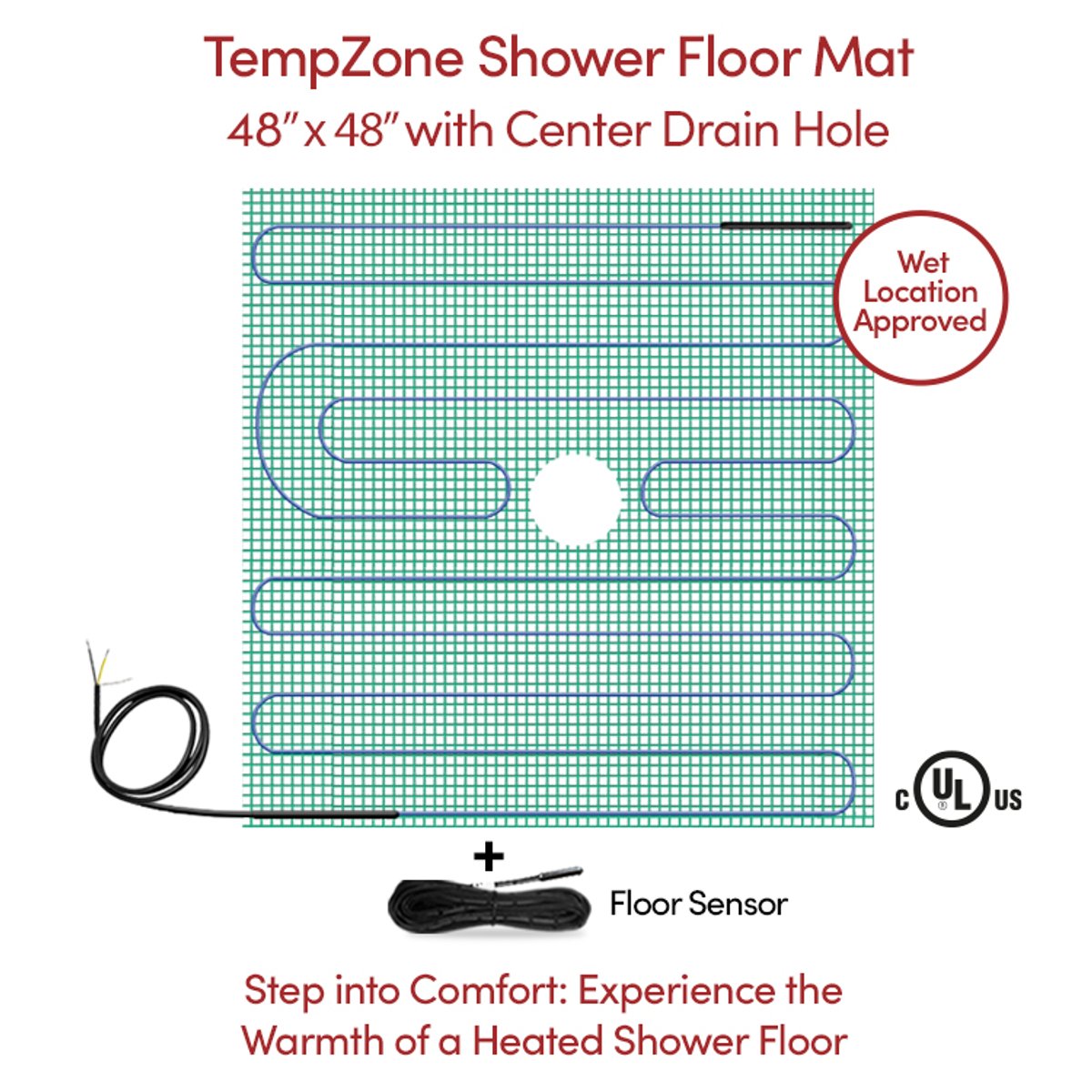 TempZone Shower Floor Mat 48x48 center drain