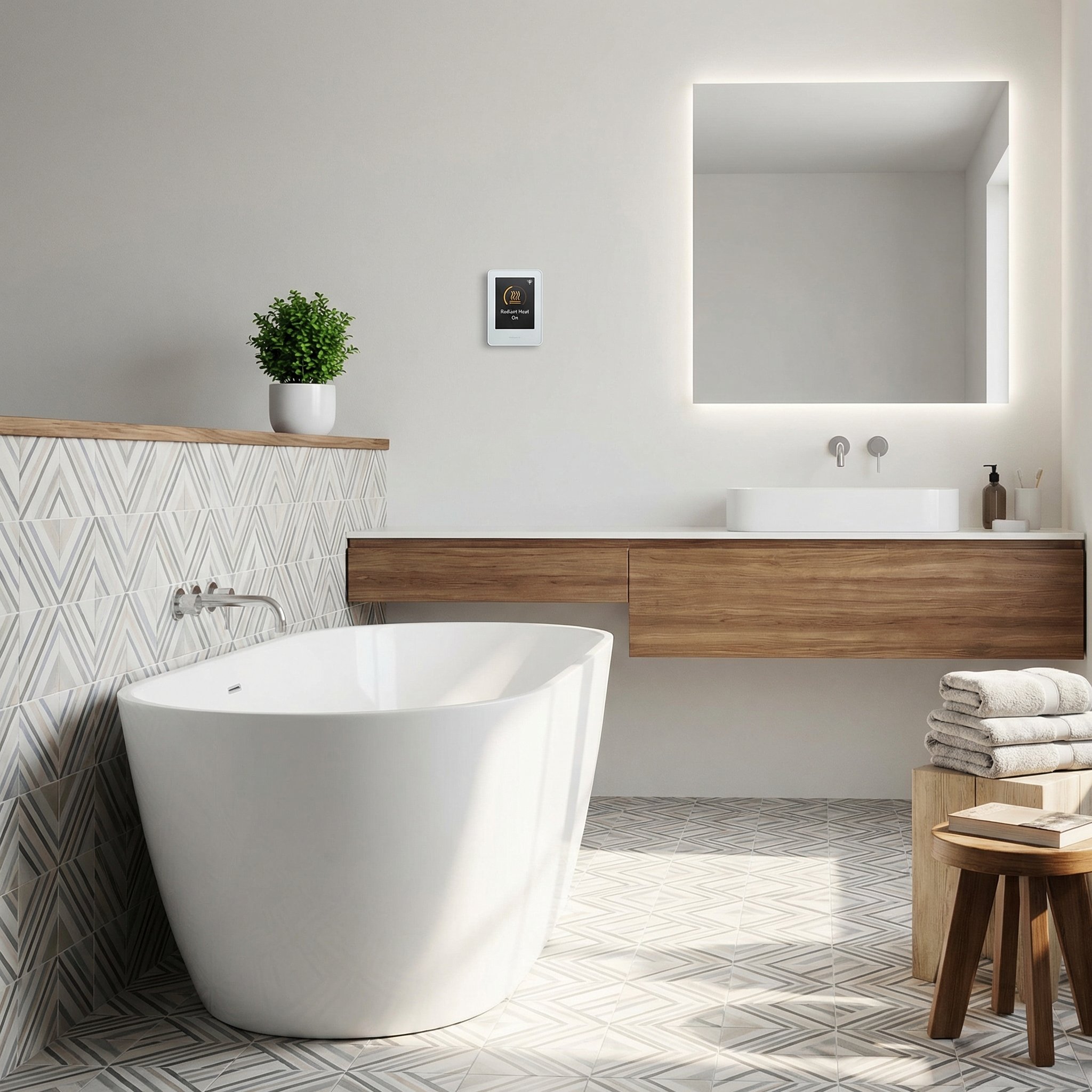 Modern Bathroom With Radiant Heated Floors and Spring Decor