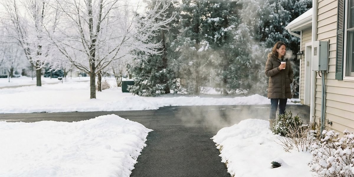 Heated Driveway and Walkway Melts Snow on Winter Morning