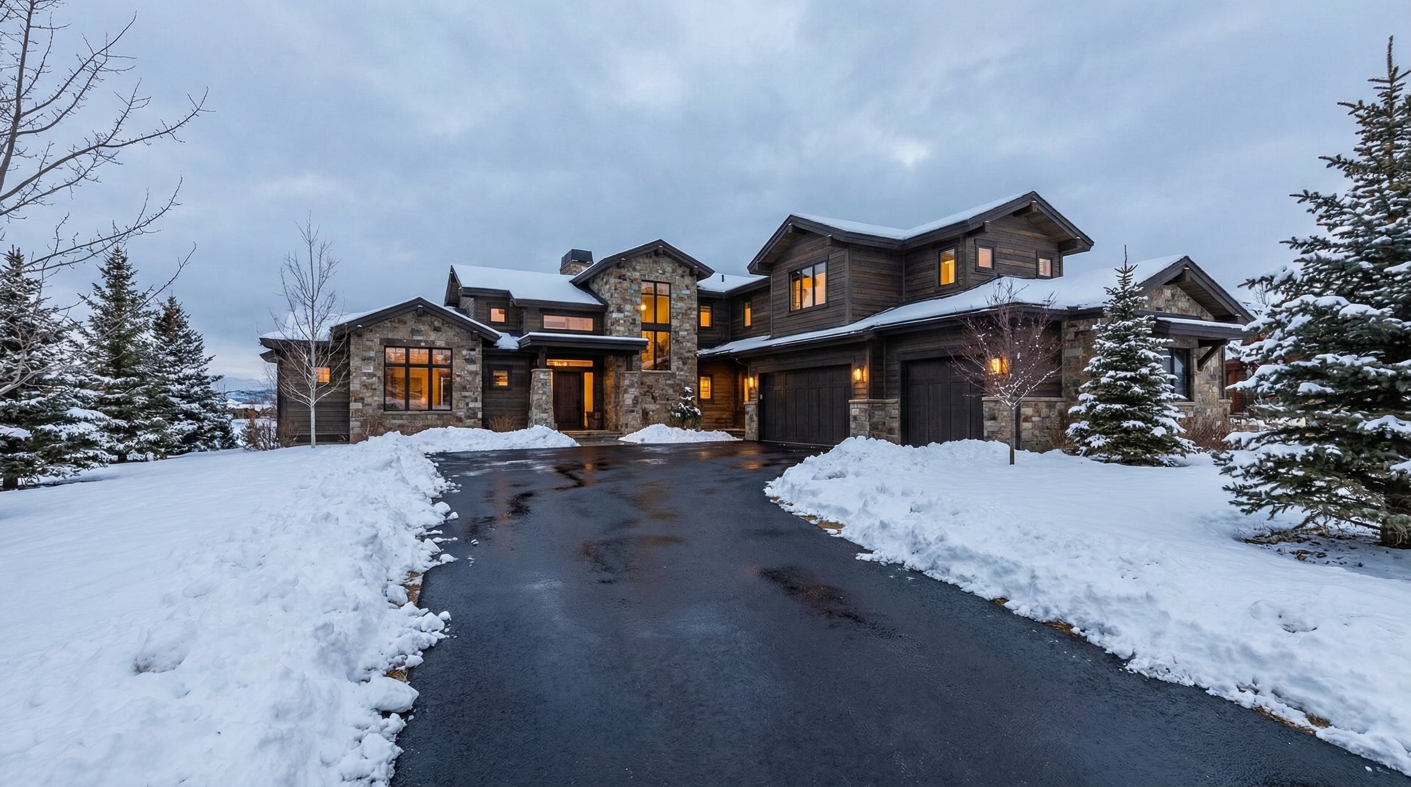 Heated Driveway Melts Snow at Luxury Home in Winter