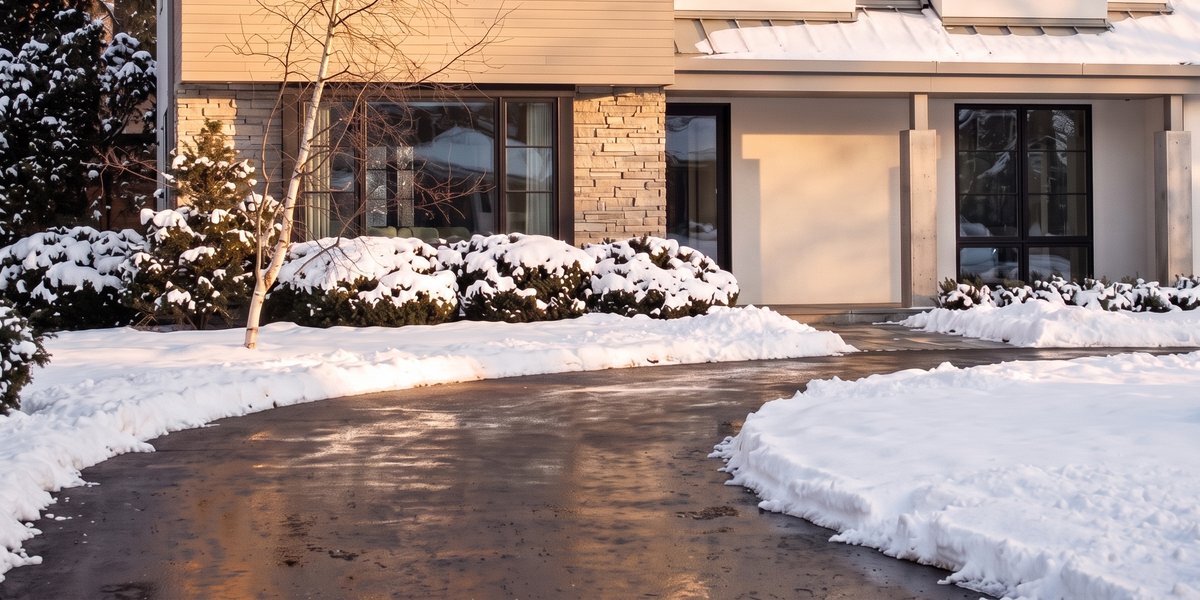 Modern House With Asphalt Driveway And Radiant Snow Melting System