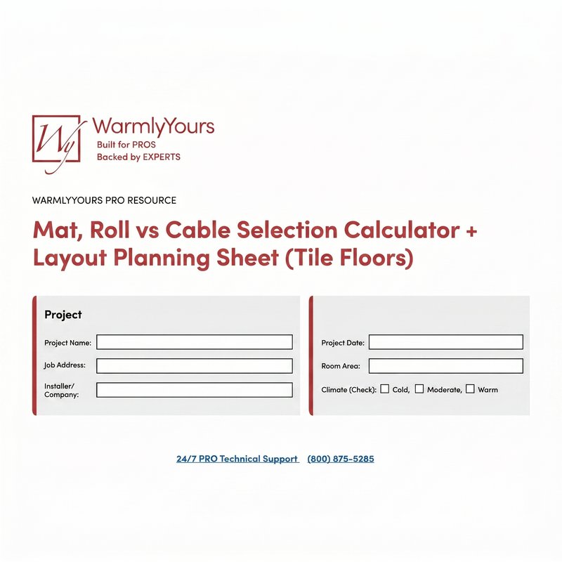 WarmlyYours PRO-Resource Mat vs Cable Selection Calculator Layout Planning Sheet Tile Floors (English)