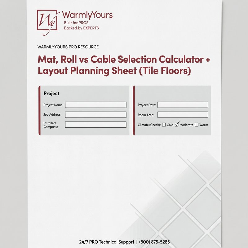 WarmlyYours PRO-Resource Mat vs Cable Selection Calculator Layout Planning Sheet Tile Floors (English)