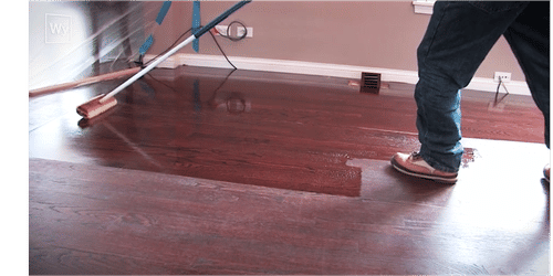 Applying stain/polish for nailed down hardwood floor with electric floor heating