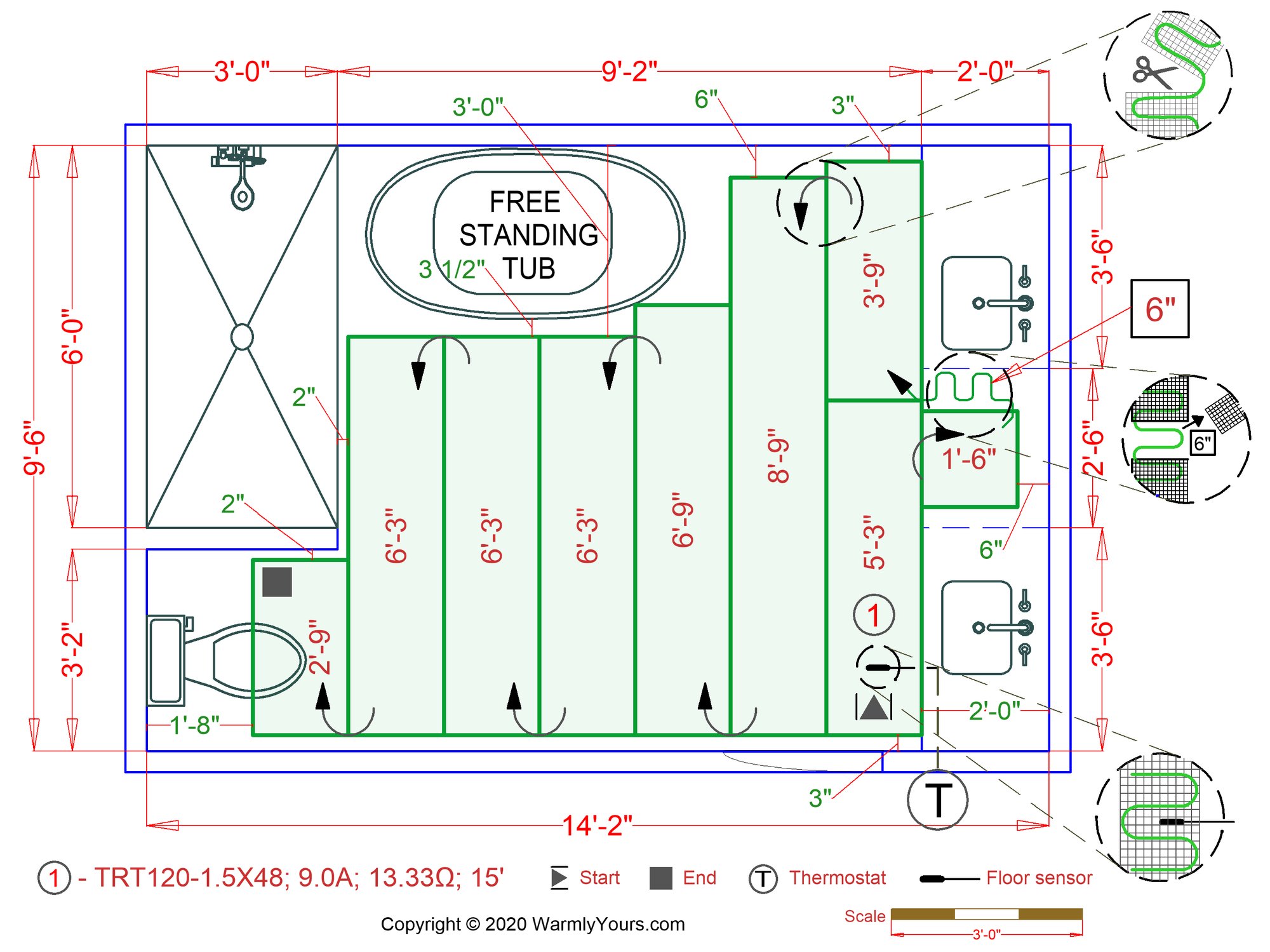 Armstrong Interiors FloorPlan for Showcase of Heated Bathroom