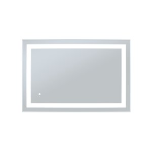 Marquee Audrey rectangular LED backlit mirror with a frosted light border and touch power icon on a white background.