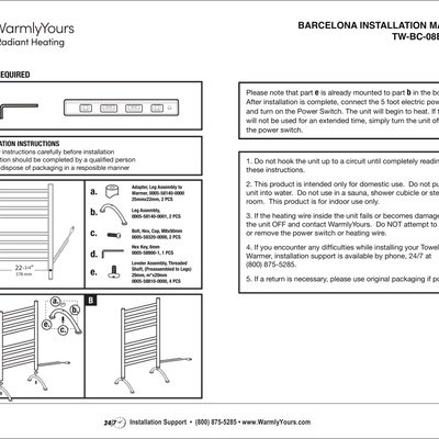 Barcelona Freestanding Towel Warmer Installation And Operation Manual (English)