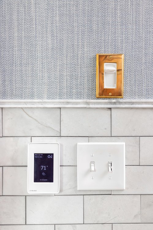 Bargain mansions tamara day master bathroom with towel warmer and floor heating controls for system