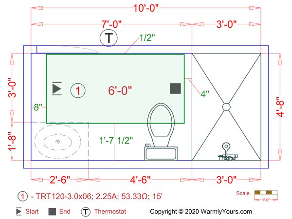 Basement Bathroom SmartPlan for Luxury Vinyl Tile (LVT) with TempZone Flex Roll