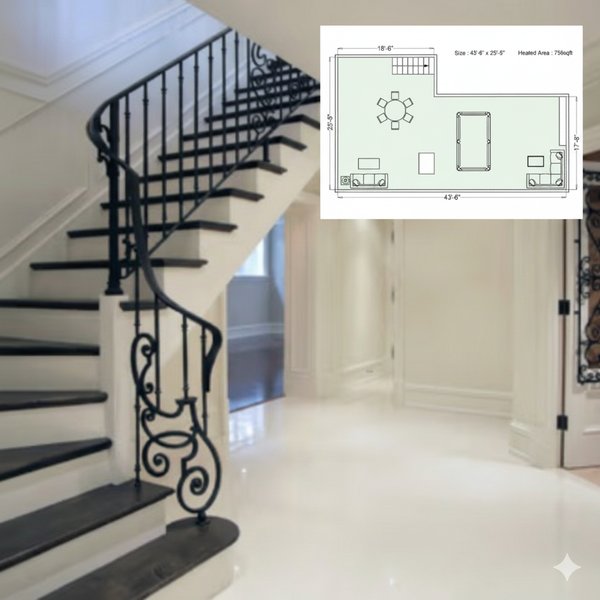Basement floor plan with floor heating
