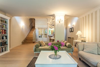 Basement Living Room Lifestyle Stock Photo
