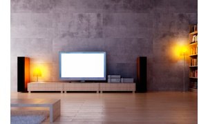 Basement Modern Living Room Lifestyle Stock Photo