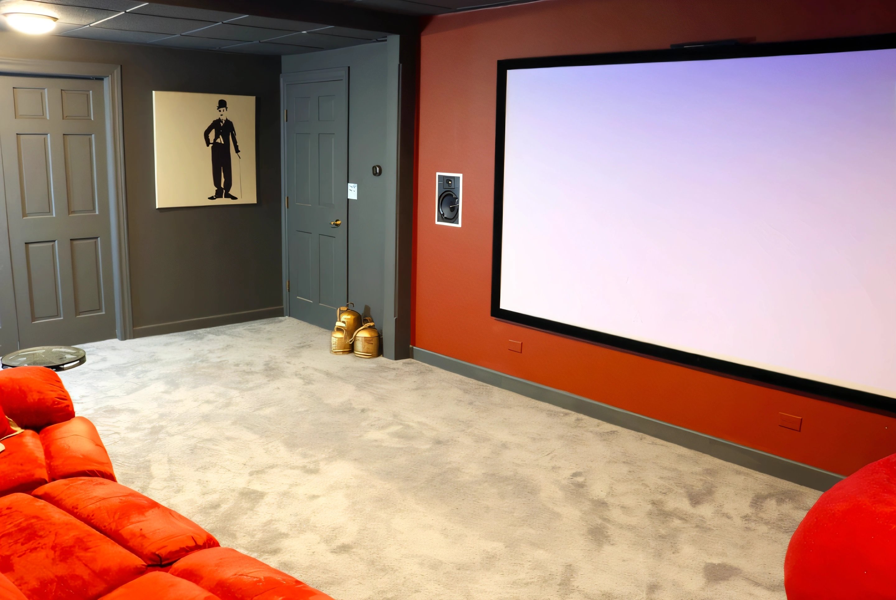 Basement Theater room with Electric Floor Heating for Carpet