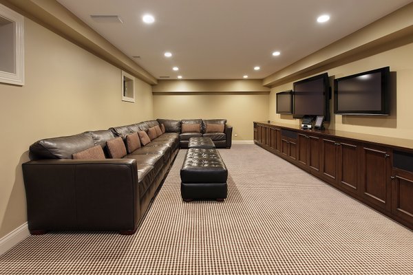 Basement TV Room Stock Photo