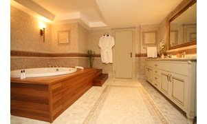 Bathroom enhanced by radiant floor heating