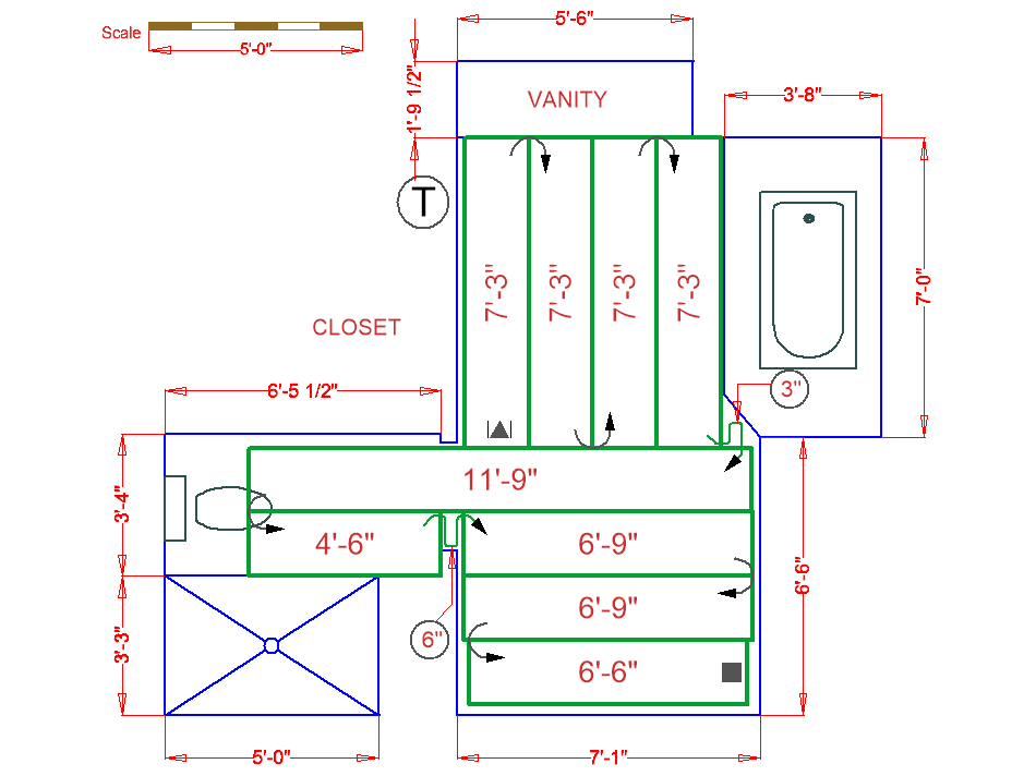 Bathroom Floorplan with Radiant Heat