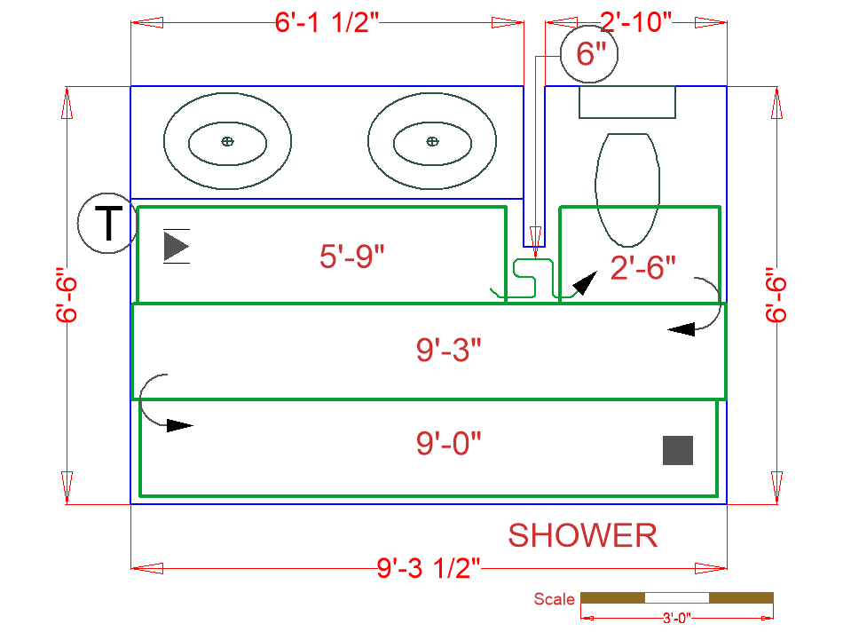 Bathroom floor heating plan with TempZone flex rolls