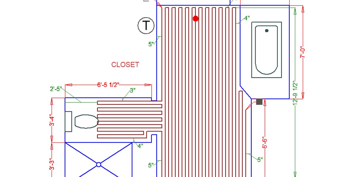 Bathroom floorplan with TempZone™ radiant heating cable system.