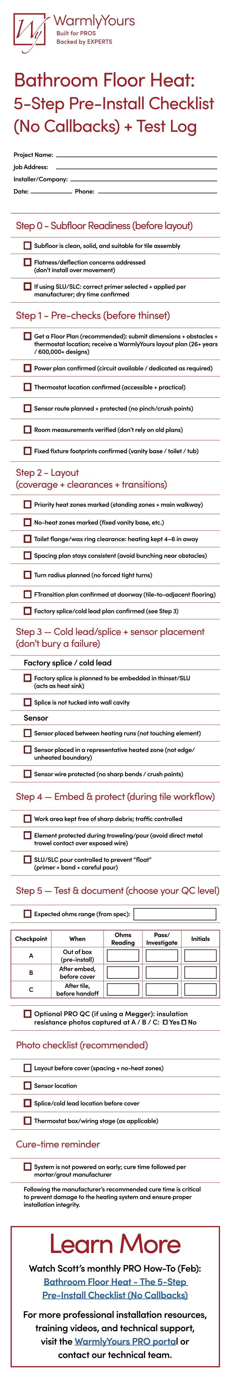 Bathroom Install - 5 step Pre-install Checklist (English)