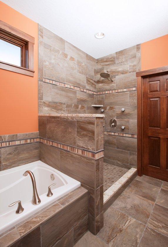 Bathroom with walk-in shower and tub