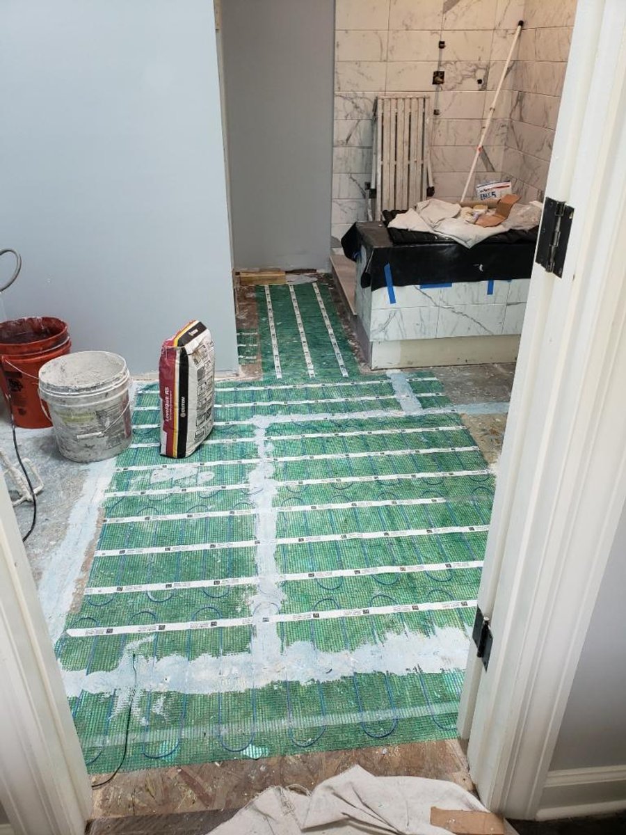 Bathroom remodel with tempzone flex roll floor heating HOFFMAN ESTATES, IL