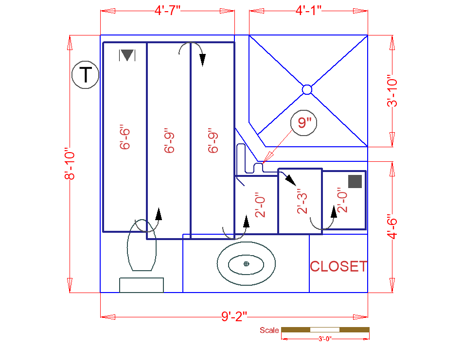Bathroom in-floor radiant heating floor plan