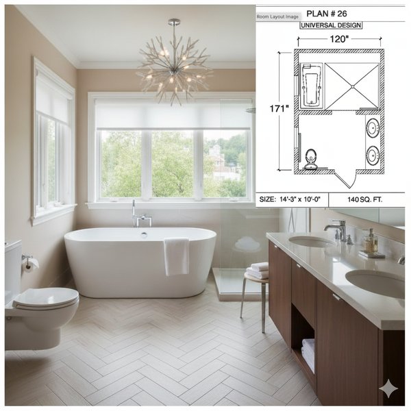Bathroom with floor plan to show floor heating in the foot print