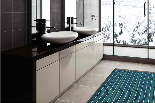 Bathroom with Tempzone floor heating in 3D illustration