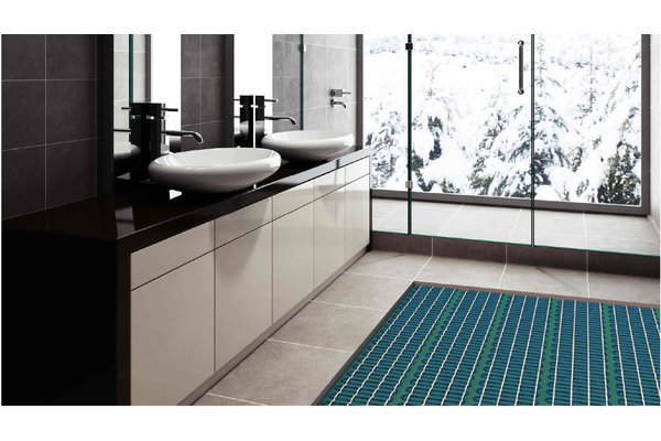 Bathroom with Tempzone floor heating in 3D illustration
