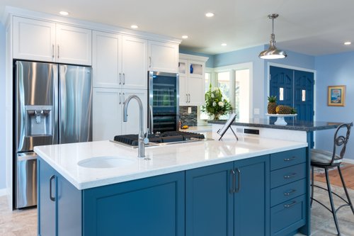 Blue Kitchen Remodel with Heated Tile Floors 3