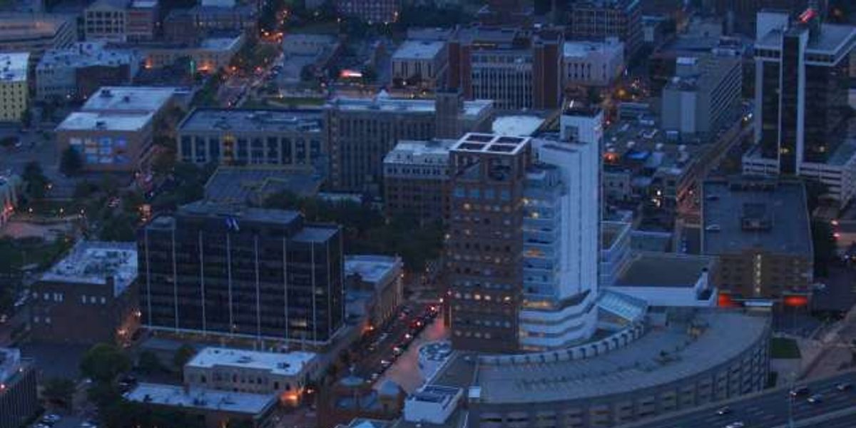 Bridgeport CT skyline at night