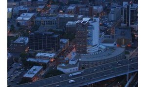 Bridgeport CT skyline at night
