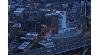 Bridgeport CT skyline at night