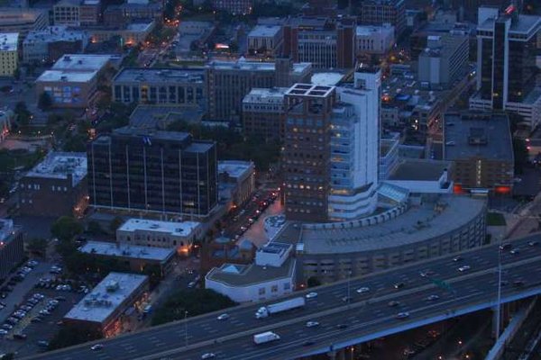 Bridgeport CT skyline at night