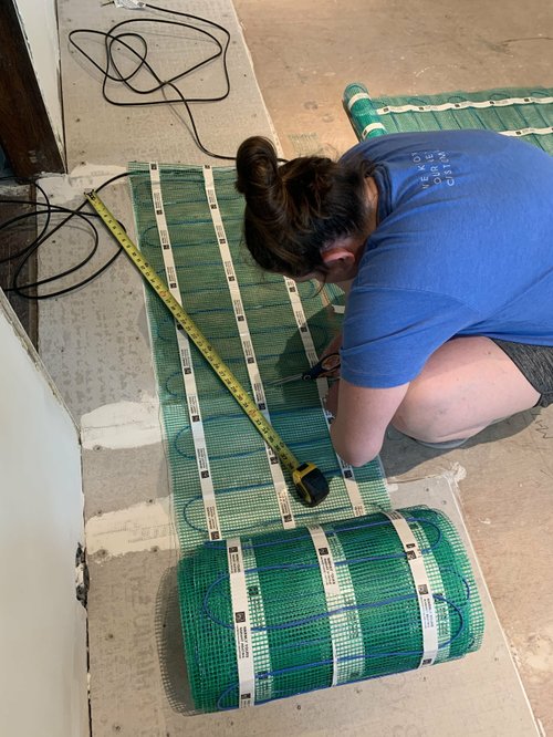 Brook & Stone Kitchen Remodel with electric floor heating measuring flex roll