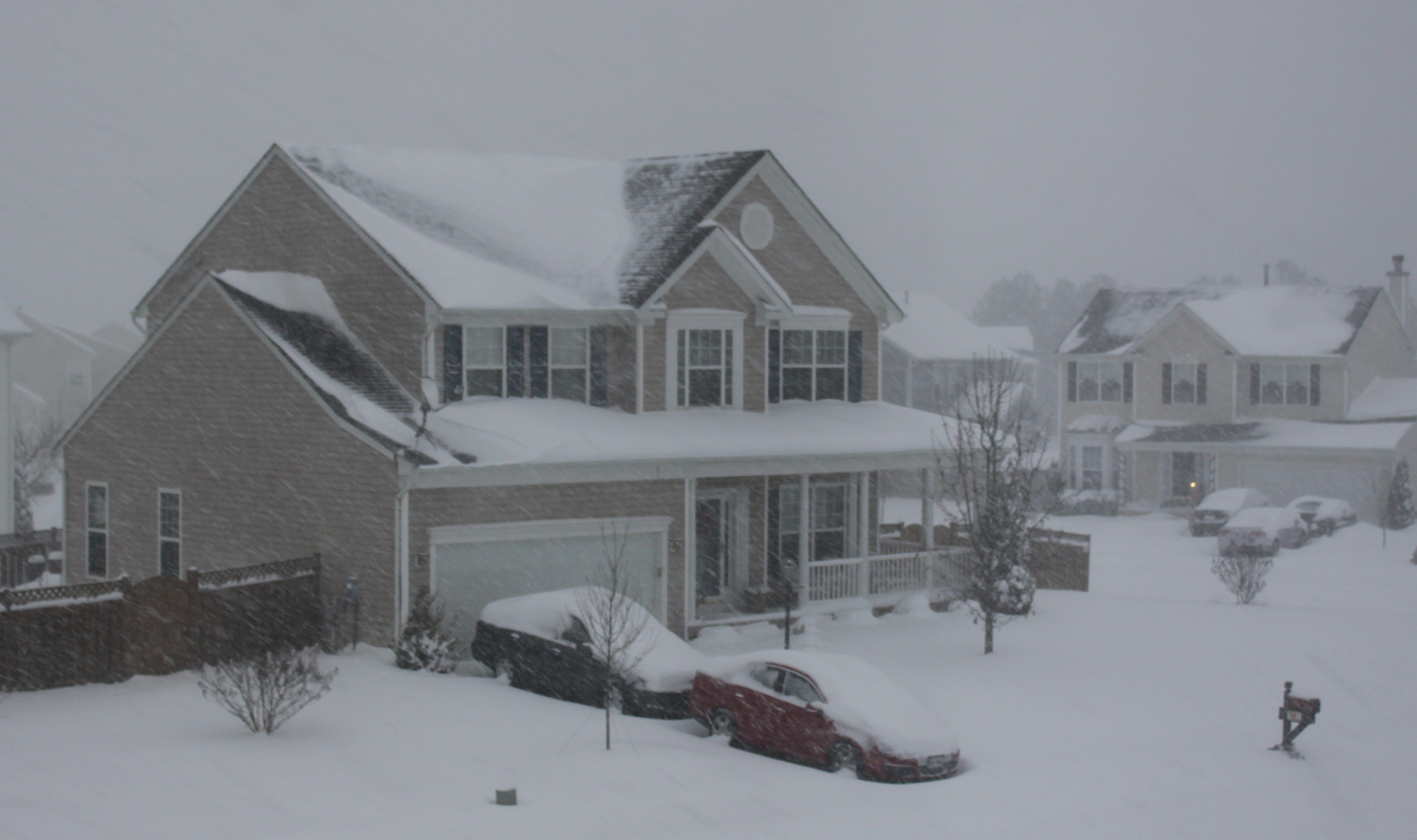 Cars in snowy driveway