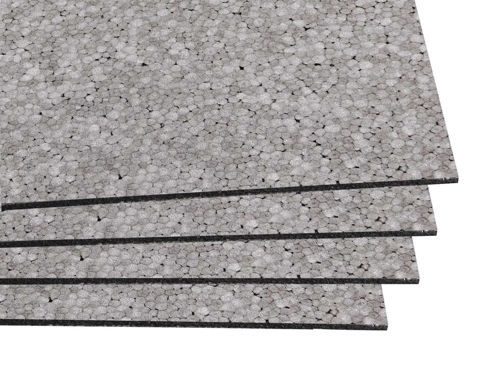 A stack of CeraZorb synthetic cork underlayment sheets for thermal insulation, featuring a grey granular texture and dark core.