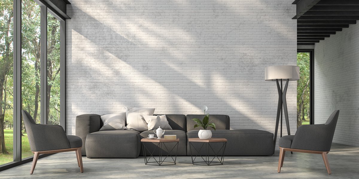 Concrete floor for formal modern living room