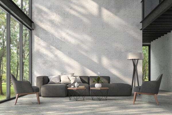 Concrete floor for formal modern living room