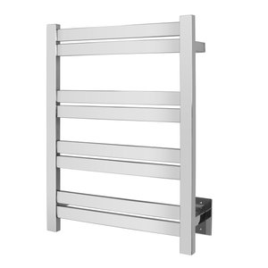 Maple 8 wall-mounted towel warmer in polished stainless steel with eight flat horizontal bars and a hardwired bracket.