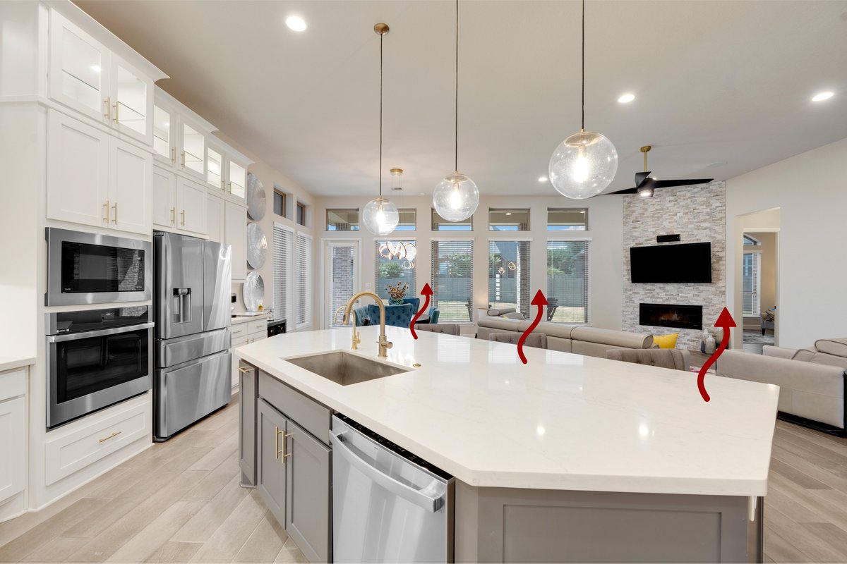 countertop heating illustration with arrows
