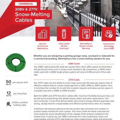 208V/277V Commercial Snow Melt Cables Sell Sheet (English)