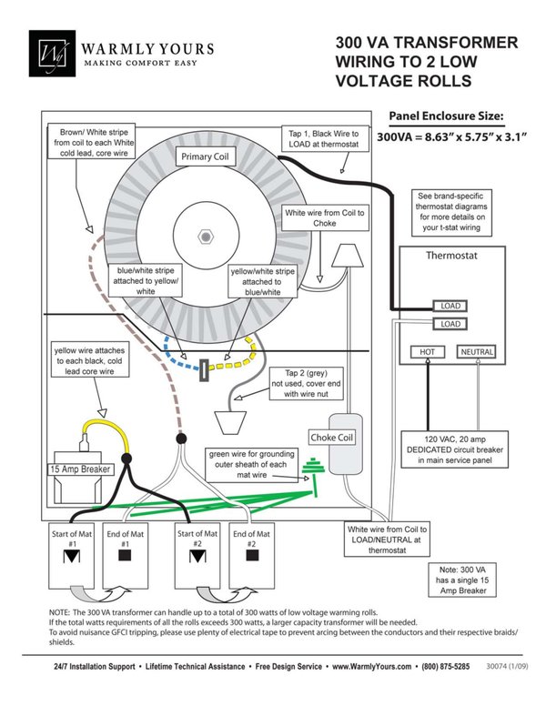 Cover for 300VA Transformer Wiring Diagram to 2 TempZone™ Single Conductor 24V Rolls (English)