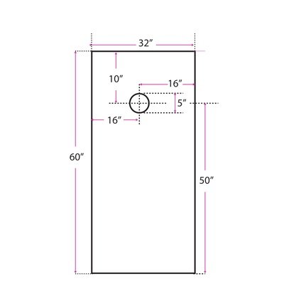 32 X 60 Offset Shower Pan Measurement Diagram (English)