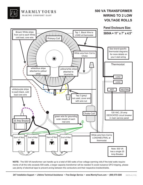Cover for 500VA Transformer Wiring Diagram to 2 TempZone™ Single Conductor 24V Rolls (English)